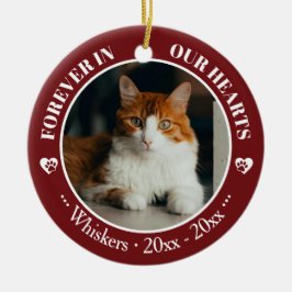 Ornamento De Cerâmica Forever in Our Hearts Cat Photo and Name Memorial