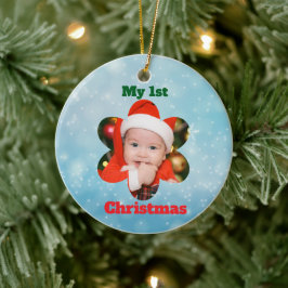 Ornamento De Cerâmica Forma de Flor Minha Foto de 1º Natal