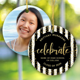 Ornamento De Cerâmica Formando foto dourada preto script de brilho