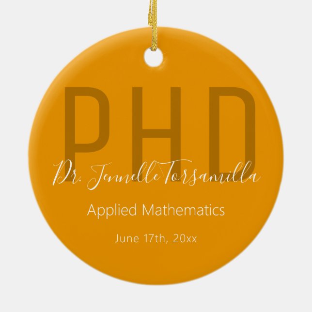 Ornamento De Cerâmica Formando Keepwood Laranja Nome Branco Grau PhD (Traseira)