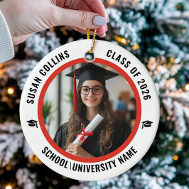 Ornamento De Cerâmica Formatura com Foto Personalizada em Vermelho e Bra