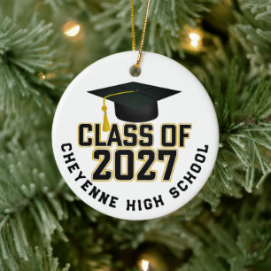 Ornamento De Cerâmica Formatura da turma de 2027 de Letterman em foto