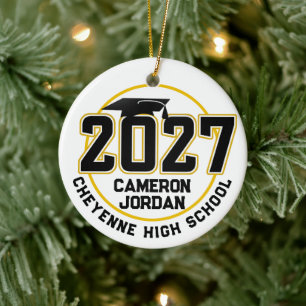 Ornamento De Cerâmica Formatura da turma de 2027 de Letterman em foto