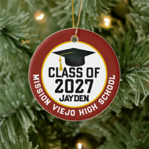 Ornamento De Cerâmica Formatura da turma de 2027 de Letterman em foto