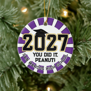 Ornamento De Cerâmica Formatura da turma de 2027 de Letterman em foto