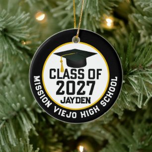 Ornamento De Cerâmica Formatura da turma de 2027 de Letterman em foto