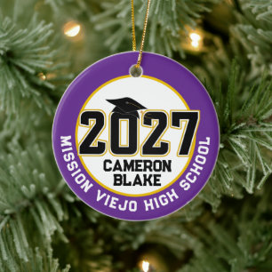 Ornamento De Cerâmica Formatura da turma de 2027 de Letterman em foto