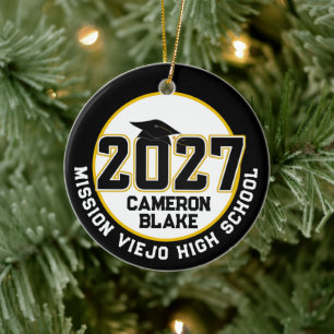 Ornamento De Cerâmica Formatura da turma de 2027 de Letterman em foto
