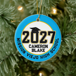 Ornamento De Cerâmica Formatura da turma de 2027 de Letterman em foto
