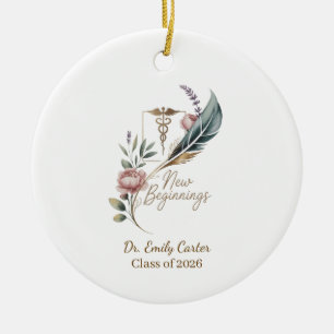 Ornamento De Cerâmica Formatura de Médico Personalizada Novos Começos