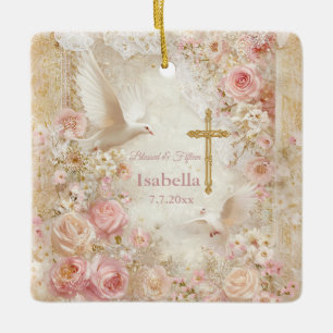 Ornamento De Cerâmica Forte Blush e Dourado Quince, personalizado
