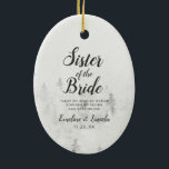 Ornamento De Cerâmica Fosco Pines Irmã Russa da Citação da Noiva<br><div class="desc">Fosco Pinheiros Brancos Rústicos Cordilheiras Brancas Neves Design de Inverno com Pinheiros Pintados à Mão, Fundo de Textura de Papel Aquoso, Cinzas Brancas e paleta de cores preta. Perfeito para um casamento no inverno, ou um lugar ao ar livre com fontes modernas de script de pincel chic, e um simples...</div>