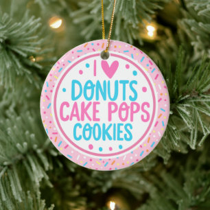 Ornamento De Cerâmica Fosco Rosa I Love Rosquinha Cake Pop