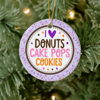 Ornamento De Cerâmica Fosco Roxo Eu Adoro Pop De Bolo Rosquinha