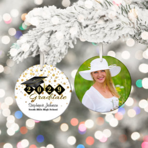 Ornamento De Cerâmica Foto 20XX preta e Dourado da graduação