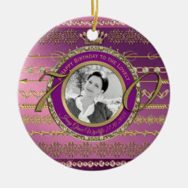 Ornamento De Cerâmica Foto: 70 Birthday Dourado Crown Diamantes Frame