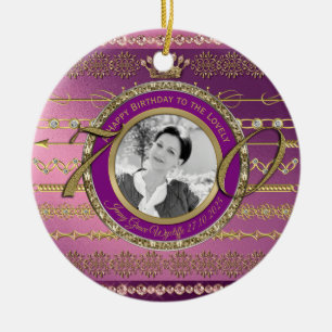 Ornamento De Cerâmica Foto: 70 Birthday Dourado Crown Diamantes Frame