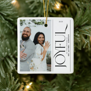 Ornamento De Cerâmica Foto Alegre de Recém-Casados no Primeiro Natal Cas