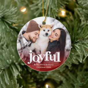 Ornamento De Cerâmica Foto Alegre Tipografia Negrito Natal Vermelho Mini