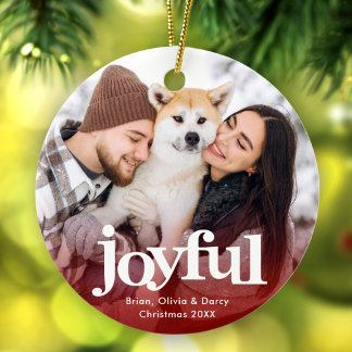 Ornamento De Cerâmica Foto Alegre Tipografia Negrito Natal Vermelho Mini