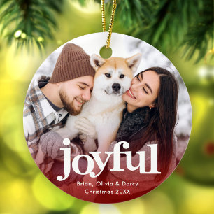 Ornamento De Cerâmica Foto Alegre Tipografia Negrito Natal Vermelho Mini