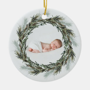 Ornamento De Cerâmica Foto aquosa do anúncio de nascimento de Christma