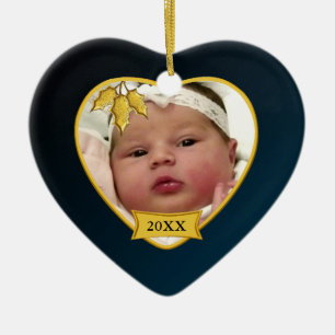 Ornamento De Cerâmica Foto azul escuro do ø Natal do bebê