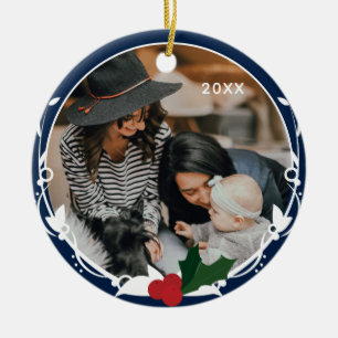 Ornamento De Cerâmica Foto azul Holly Natal