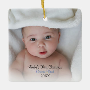 Ornamento De Cerâmica Foto Bebê Blue Baby Primeiro Natal