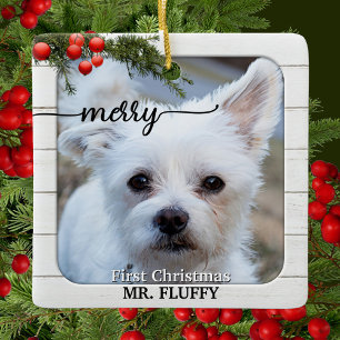 Ornamento De Cerâmica Foto Bela, Madeira Branca, Primeiro Ceram De Natal