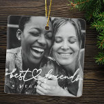 Ornamento De Cerâmica Foto BFF de Melhores Amigos do Coração Chic Modern<br><div class="desc">Design é composto por tipografia cursiva divertida e divertida com fonte sans serif. Adicionar uma foto personalizada.</div>