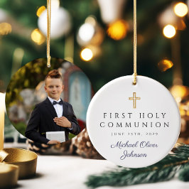 Ornamento De Cerâmica Foto Blue Religerian Cross Boy First Communtion