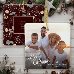Ornamento De Cerâmica Foto Boho de Natal com Folhagem de Natal