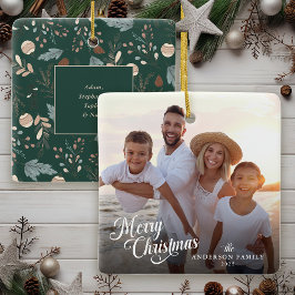 Ornamento De Cerâmica Foto Boho de Natal com Folhagens Natalinas