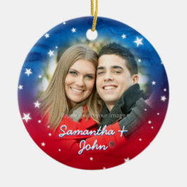 Ornamento De Cerâmica Foto branca vermelha patriótica do Natal das