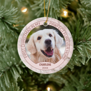 Ornamento De Cerâmica Foto Cachorra Personalizada No Mármore Rosa Da Cin