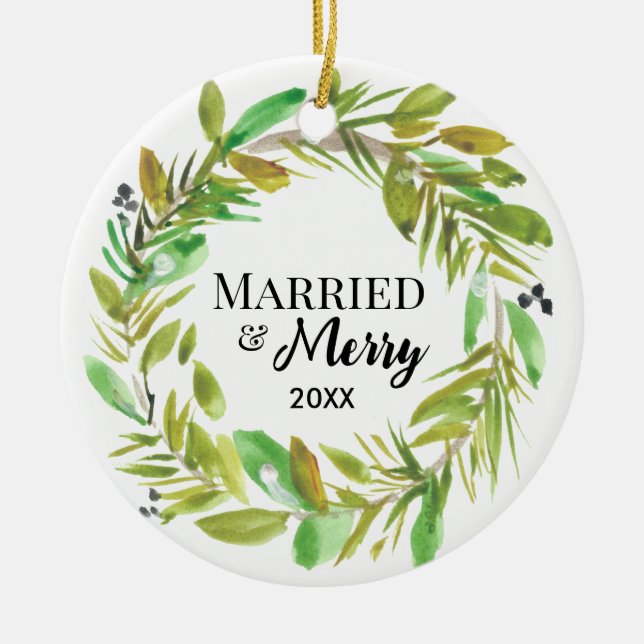 Ornamento De Cerâmica Foto casada e Feliz por água (Frente)