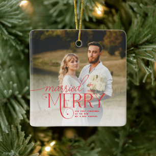 Ornamento De Cerâmica Foto casada e feliz Primeiro Natal