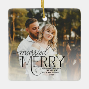 Ornamento De Cerâmica Foto casada e feliz Primeiro Natal