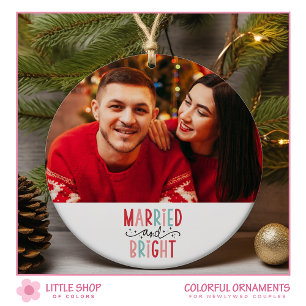 Ornamento De Cerâmica Foto casada no primeiro Natal