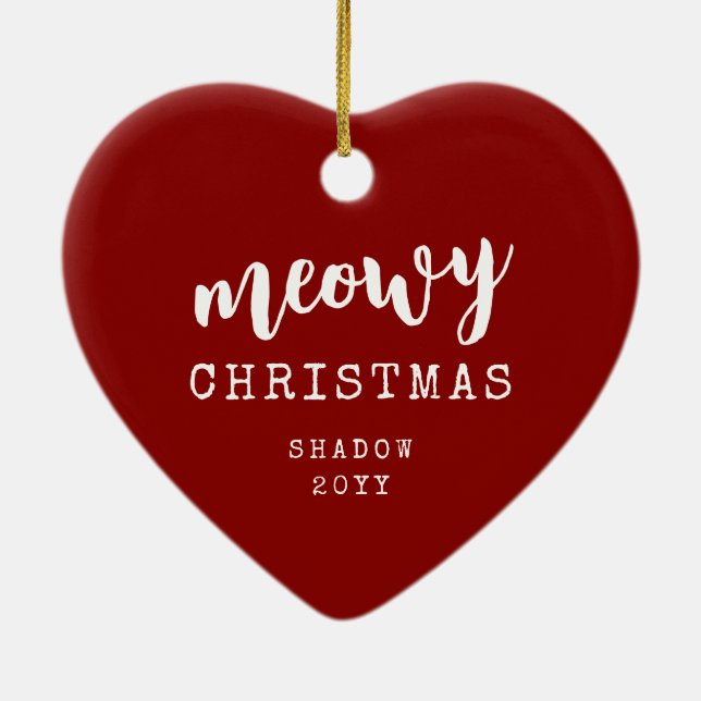 Ornamento De Cerâmica Foto Cat Meowy Christmas Rustic Heart Shape (Verso)