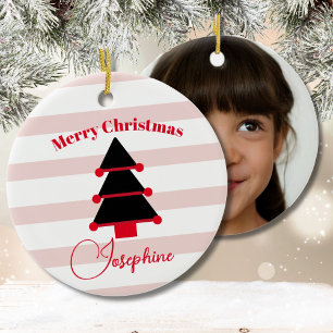 Ornamento De Cerâmica Foto da Árvore de Natal Vermelho Preto Rosa Modern