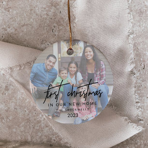 Ornamento De Cerâmica Foto da Caligrafia Whimsical Novo Natal em Casa