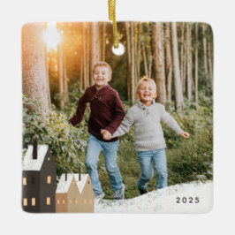 Ornamento De Cerâmica Foto da cena de Snowy Village rustic