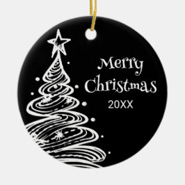 Ornamento De Cerâmica Foto da Família Árvore de Natal Preto Branco Prese