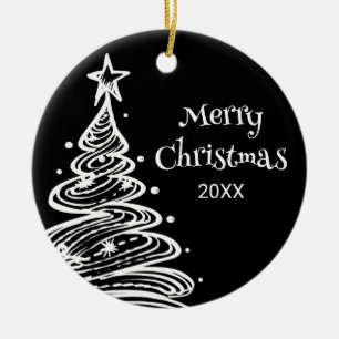 Ornamento De Cerâmica Foto da Família Árvore de Natal Preto Branco Prese