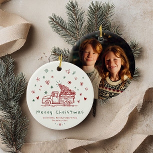 Ornamento De Cerâmica Foto Da Família De Caminhões Retro Natal Whimsical