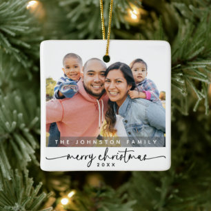 Ornamento De Cerâmica Foto da Família de Feliz Natal Moderna e Minimalis