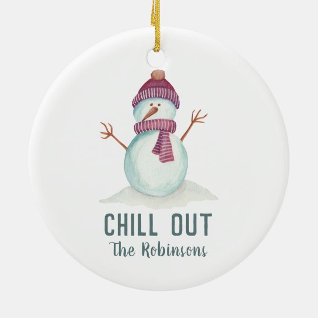 Ornamento De Cerâmica Foto da Família de Natal do Snowman (Traseira)