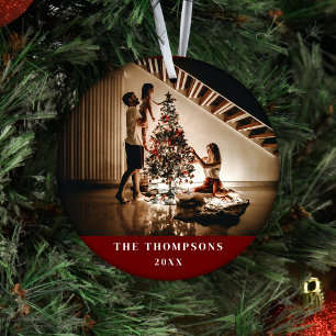 Ornamento De Cerâmica Foto da família Elegant 2024 - Vermelho Escuro Min